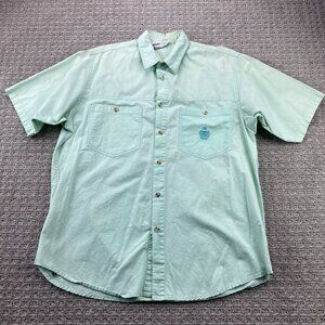 Vintage Polo Shirt Men Large L Green BELLISSIMO Button Up 80s 100% Cotton Casual